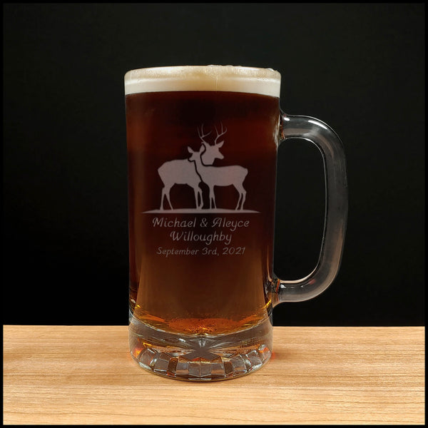 Stag and Doe Beer Mug with Dark Beer - Copyright Hues in Glass