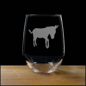 Donkey  Stemless Wine Glass - Design 2 - Copyright Hues in Glass
