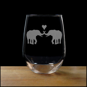 Elephant in Love Stemless Wine Glass - Copyright Hues in Glass