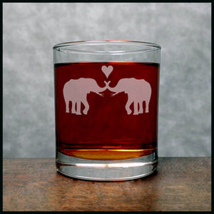 Elephants in Love Whisky Glass - Copyright Hues in Glass