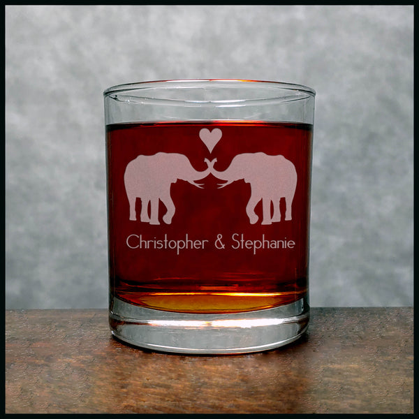 Personalized Elephants in Love Whisky Glass - Copyright Hues in Glass