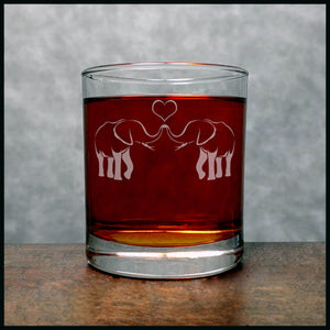 Elephants in Love Whisky Glass - Copyright Hues in Glass