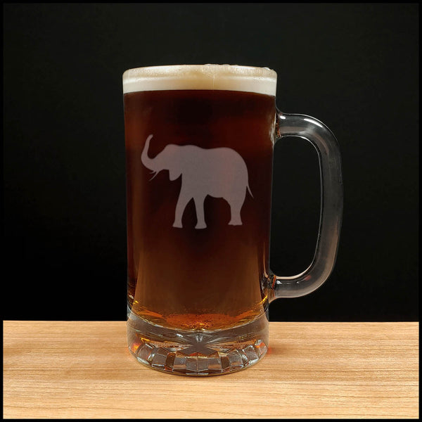 Elephant Beer Mug with Dark Beer - Design 2 - Copyright Hues in Glass