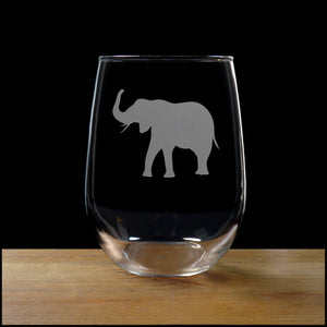 Elephant  Stemless Wine Glass - Design 2 - Copyright Hues in Glass