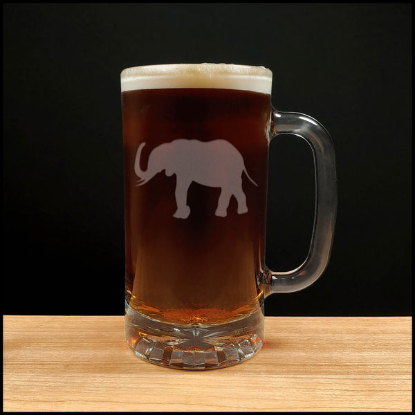 Elephant Beer Mug with Dark Beer - Design 3 - Copyright Hues in Glass