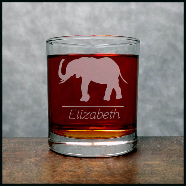 Personalized Elephant Whisky Glass - Design 3 - Copyright Hues in Glass