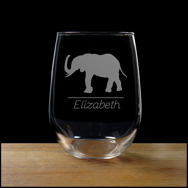 Elephant Stemless Wine Glass - Design 3 - Copyright Hues in Glass