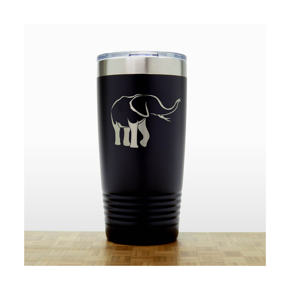 Black - Elephant 20 oz Engraved Insulated Travel Tumbler - Design 4 - Copyright Hues in Glass