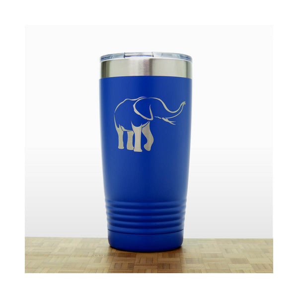 Blue - Elephant 20 oz Engraved Insulated Travel Tumbler - Design 4 - Copyright Hues in Glass