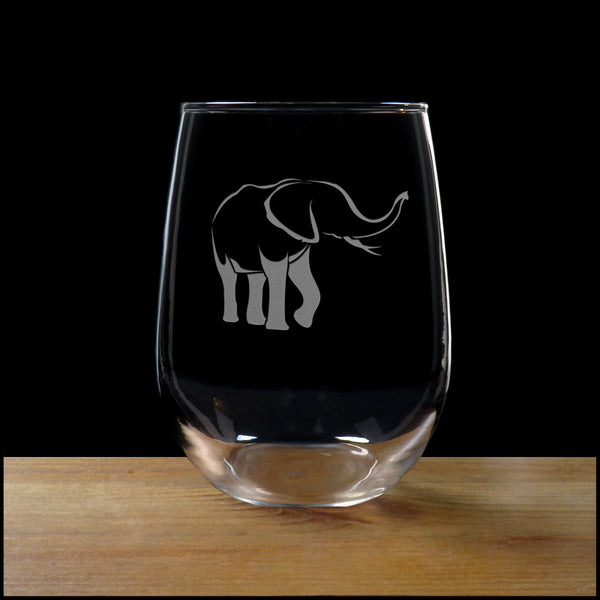 Elephant Stemless Wine Glass - Design 4 - Copyright Hues in Glass