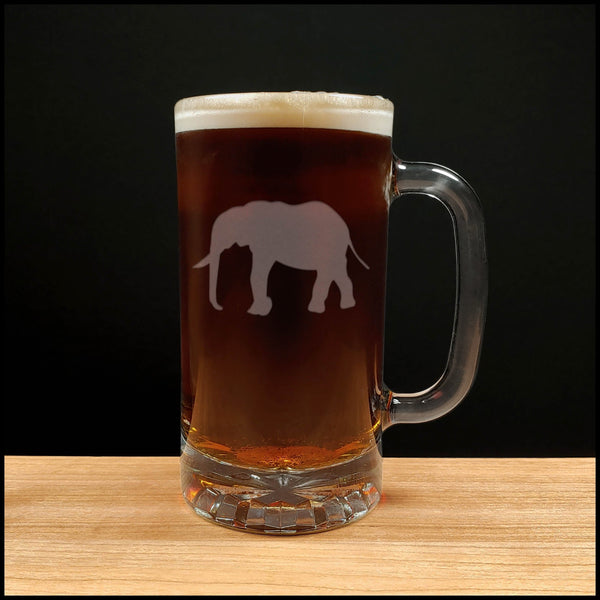 Elephant Beer Mug with Dark Beer - Design 5 - Copyright Hues in Glass