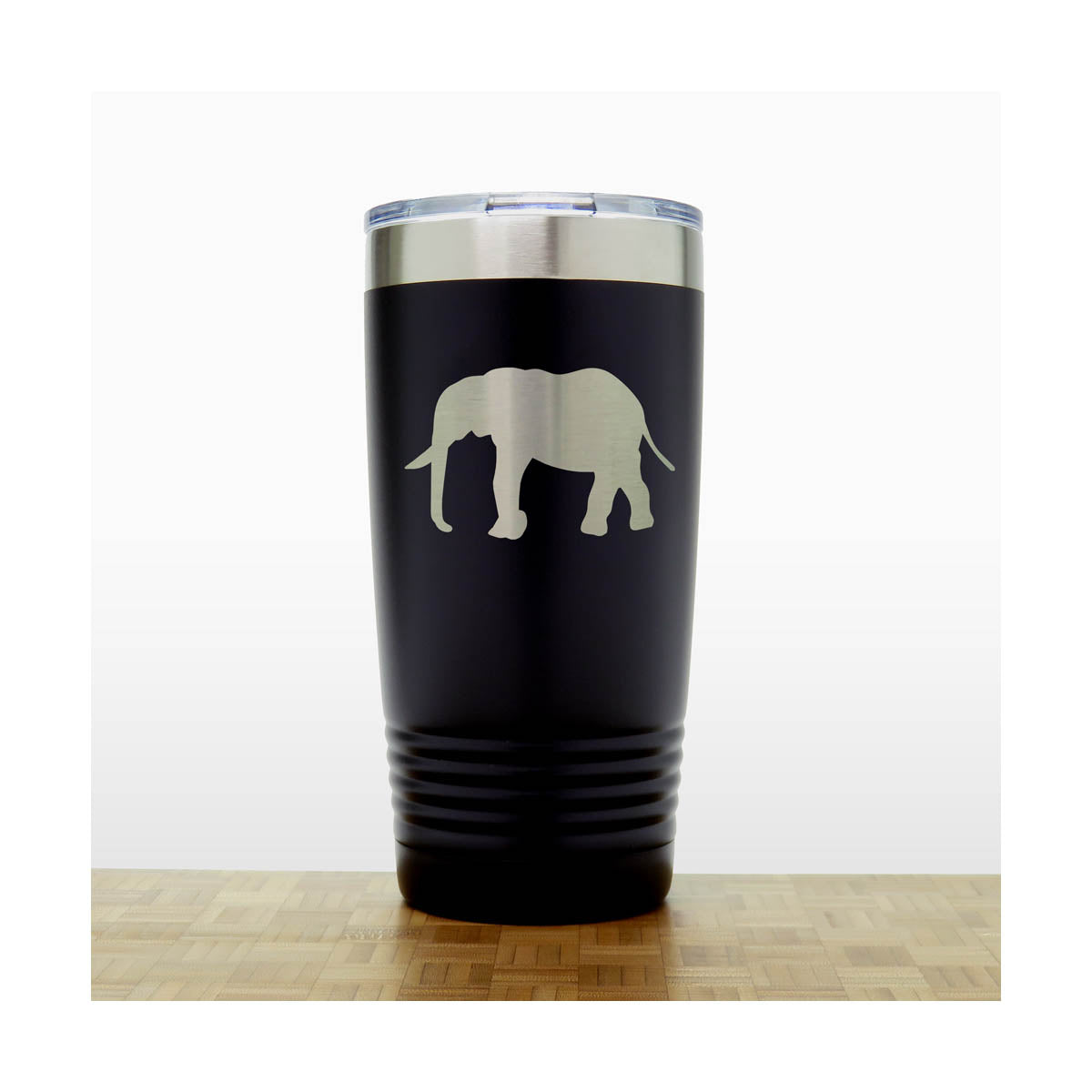 Black - Elephant 20 oz Insulated Travel Tumbler - Design 5 - Copyright Hues in Glass