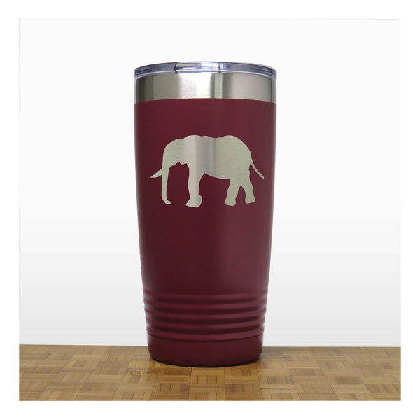 Maroon - Elephant 20 oz Insulated Travel Tumbler - Design 5 - Copyright Hues in Glass