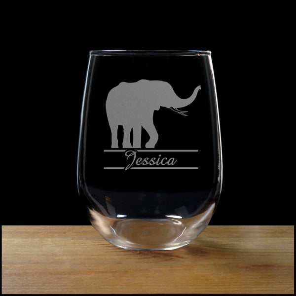Elephant Personalized Stemless Wine Glass - Design 6 - Copyright Hues in Glass