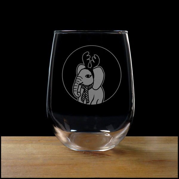 Christmas Elephant Stemless Wine Glass - Copyright Hues in Glass