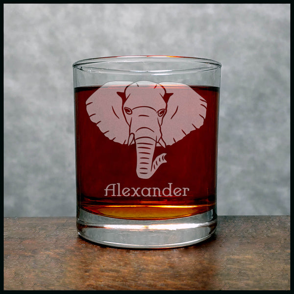 Personalized Elephant Face Personalized Whisky Glass - Copyright Hues in Glass