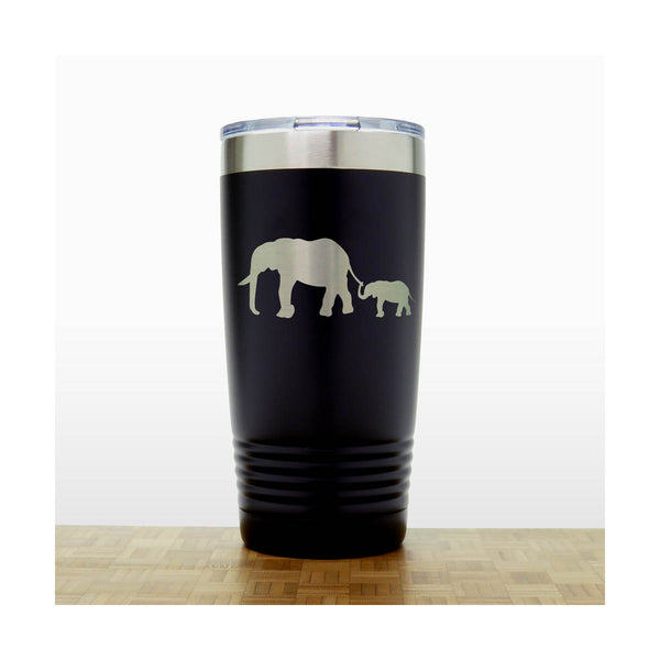 Black - Elephant and Baby 20 oz Engraved Insulated Tumbler - Copyright Hues in Glass