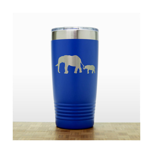 Blue - Elephant and Baby 20 oz Engraved Insulated Tumbler - Copyright Hues in Glass