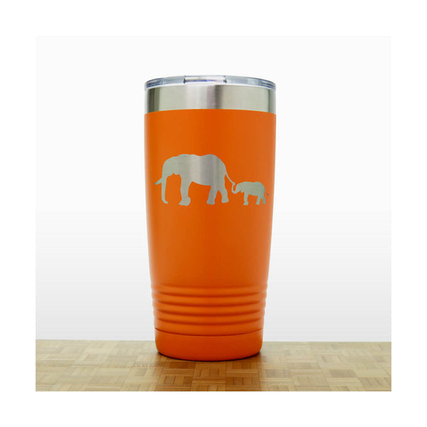Orange - Elephant and Baby 20 oz Engraved Insulated Tumbler - Copyright Hues in Glass