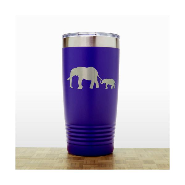 Purple - Elephant and Baby 20 oz Engraved Insulated Tumbler - Copyright Hues in Glass