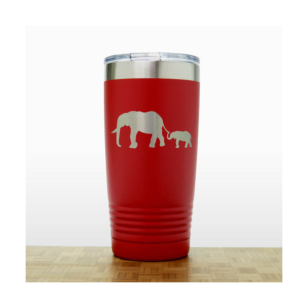 Red - Elephant and Baby 20 oz Engraved Insulated Tumbler - Copyright Hues in Glass