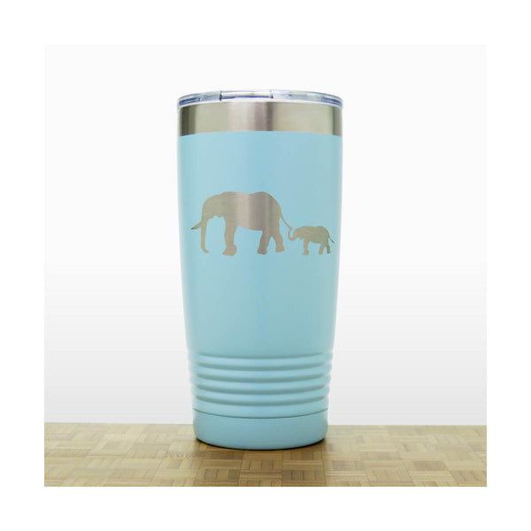Teal - Elephant and Baby 20 oz Engraved Insulated Tumbler - Copyright Hues in Glass