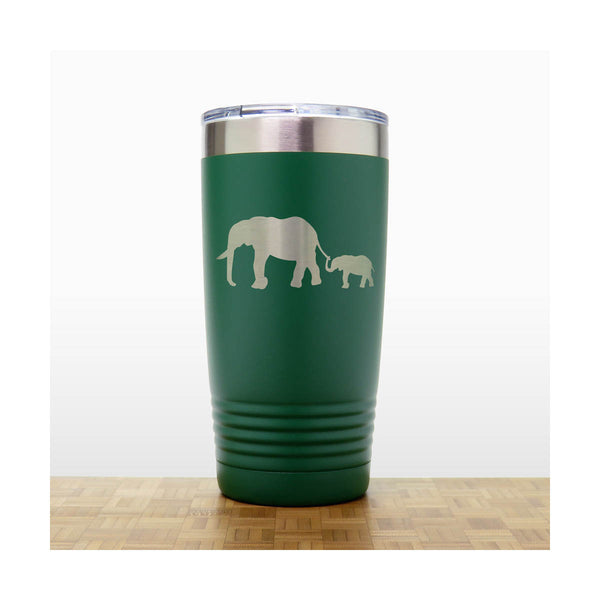 Green - Elephant and Baby 20 oz Engraved Insulated Tumbler - Copyright Hues in Glass 