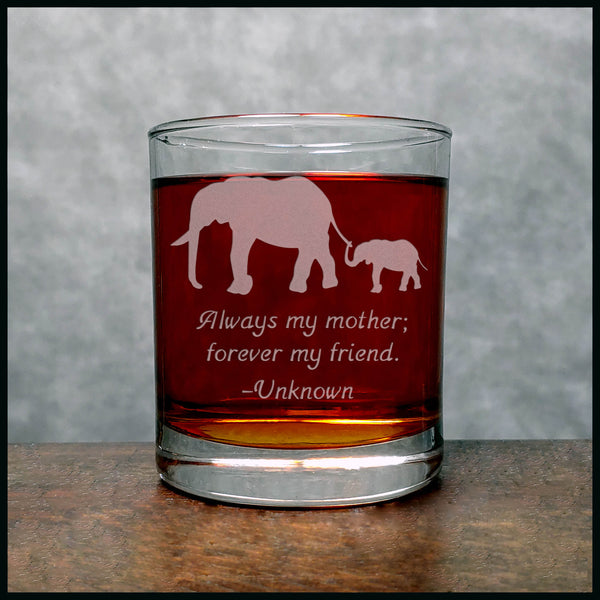Personalized Elephant and Baby Whisky Glass - Copyright Hues in Glass