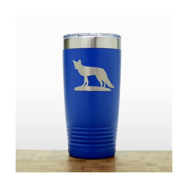 Blue - Fox 20 oz Engraved Insulated Travel Tumbler - Design 3 - Copyright Hues in Glass