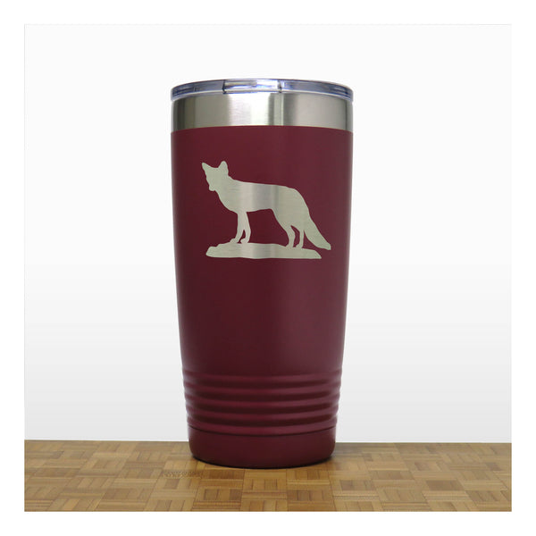 Maroon - Fox 20 oz Engraved Insulated Travel Tumbler - Design 3 - Copyright Hues in Glass