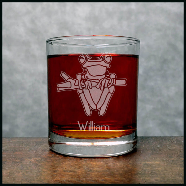 Personalized Tree Frog Whisky Glass - Copyright Hues in Glass