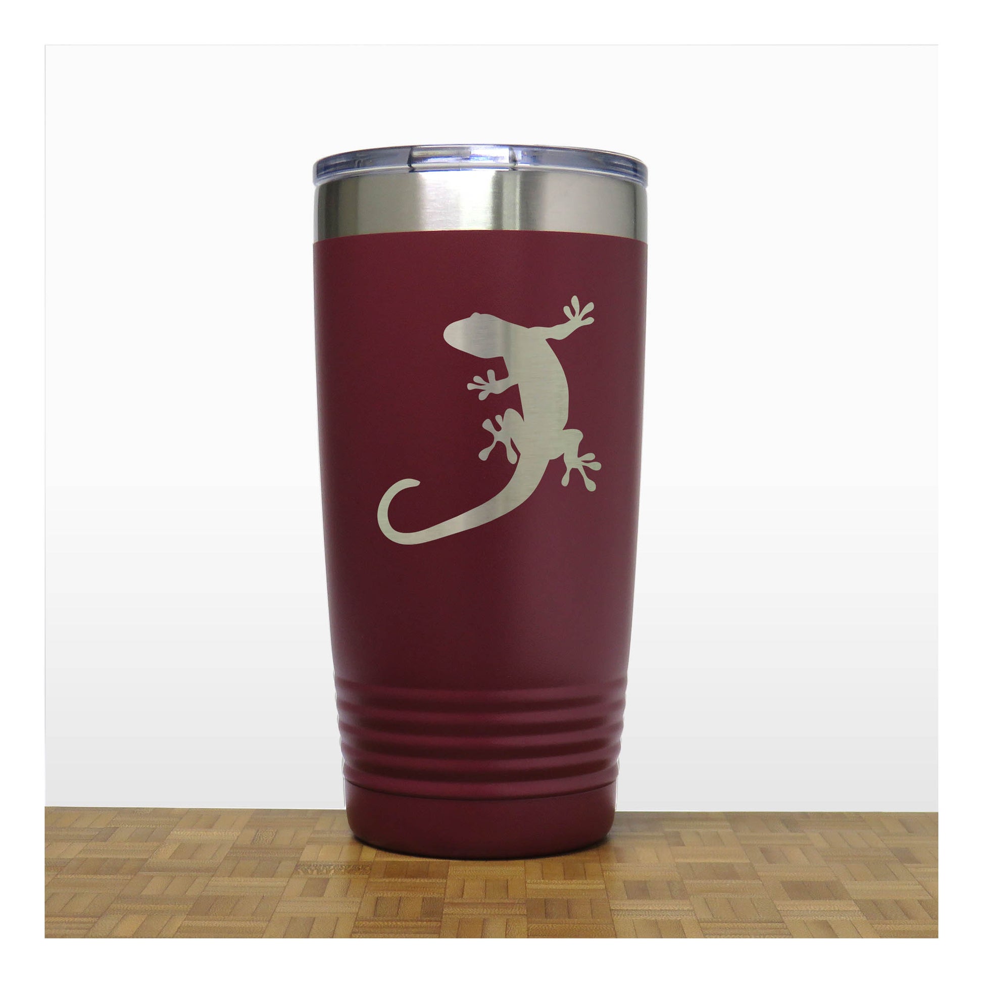 Maroon - Gecko Engraved 20 oz Insulated Tumbler - Copyright Hues in Glass