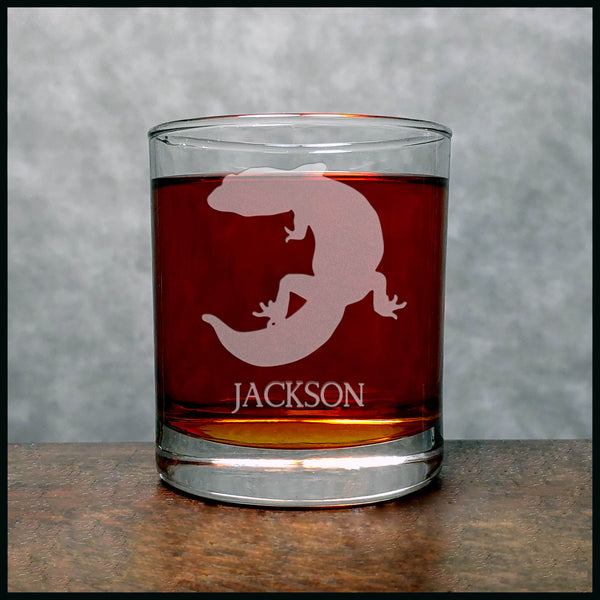 Personalized Gecko Whisky Glass - Design 3 - Copyright Hues in Glass