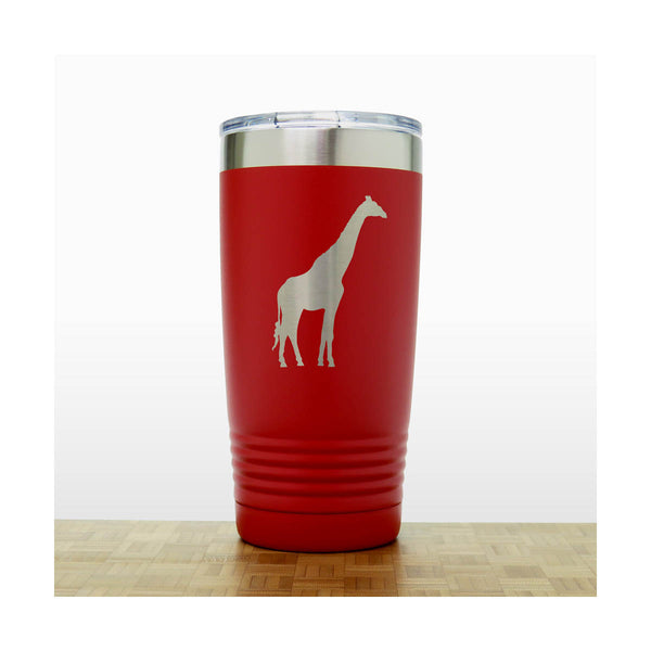 Red - Giraffe Engraved 20 oz Insulated Tumbler - Copyright Hues in Glass