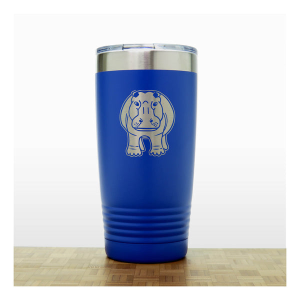 Blue - Hippo Engraved 20 oz Insulated Tumbler - Design 2 - Copyright Hues in Glass