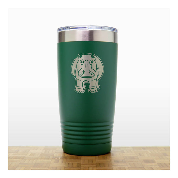 Green - Hippo Engraved 20 oz Insulated Tumbler - Design 2 - Copyright Hues in Glass