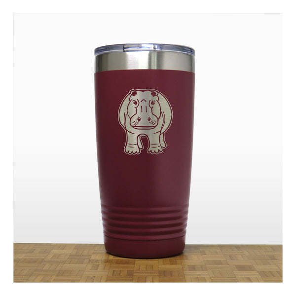 Maroon - Hippo Engraved 20 oz Insulated Tumbler - Design 2 - Copyright Hues in Glass