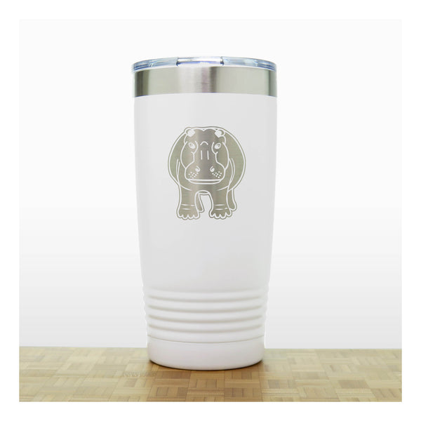 White - Hippo Engraved 20 oz Insulated Tumbler - Design 2 - Copyright Hues in Glass