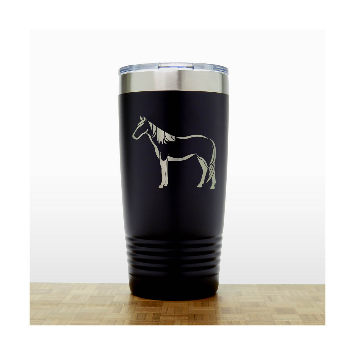 Black - Standing Horse Engraved 20 oz Insulated Tumbler - Copyright Hues in Glass