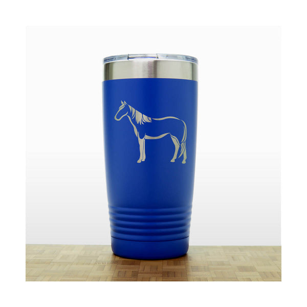Blue - Standing Horse Engraved 20 oz Insulated Tumbler - Copyright Hues in Glass