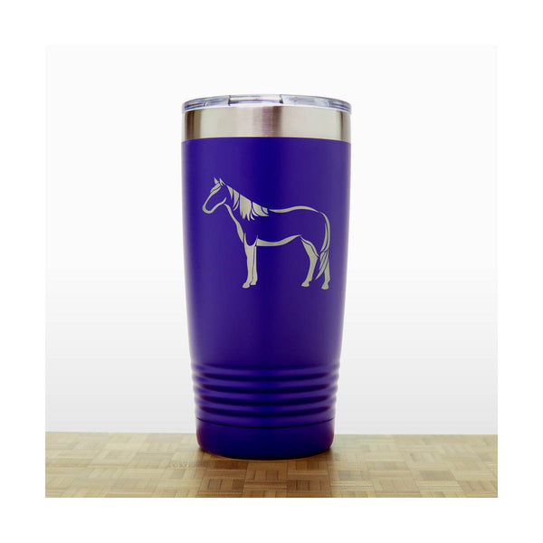 Purple - Standing Horse Engraved 20 oz Insulated Tumbler -  Copyright Hues in Glass