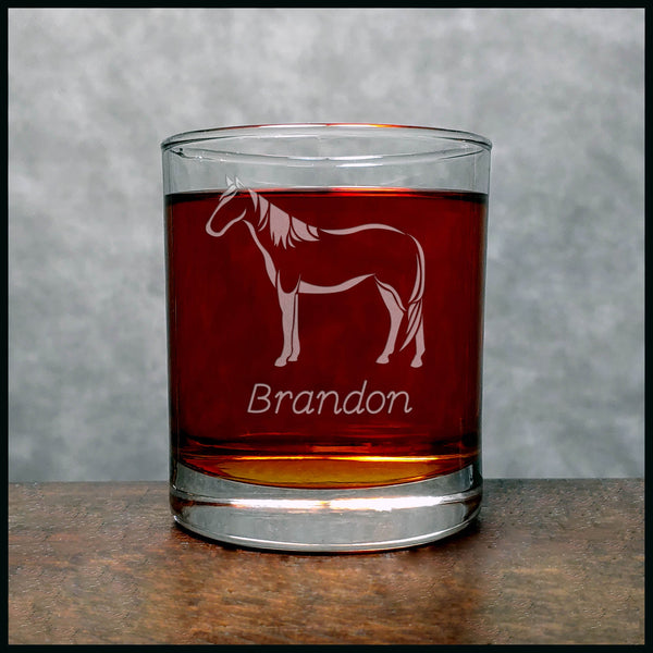 Personalized Standing Horse Whisky Glass - Copyright Hues in Glass