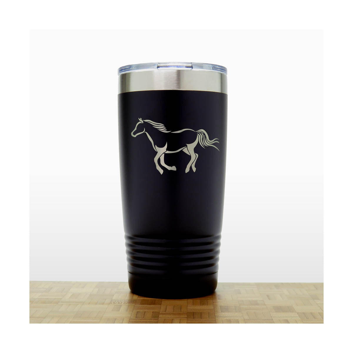 Black - Galloping Horse Engraved 20 oz Insulated Tumbler - Design 2 - Copyright Hues in Glass