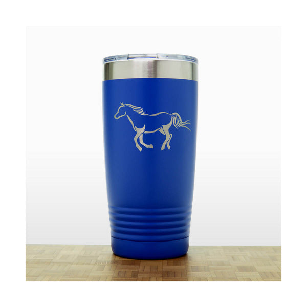 Blue - Galloping Horse Engraved 20 oz Insulated Tumbler - Design 2 - Copyright Hues in Glass