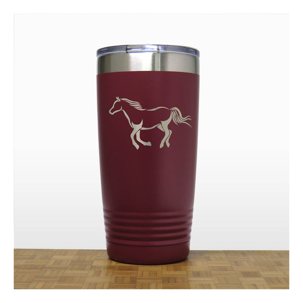 Maroon - Galloping Horse Engraved 20 oz Insulated Tumbler - Design 2 - Copyright Hues in Glass