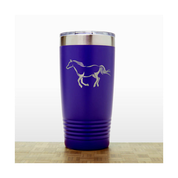 Purple - Galloping Horse Engraved 20 oz Insulated Tumbler - Design 2 - Copyright Hues in Glass