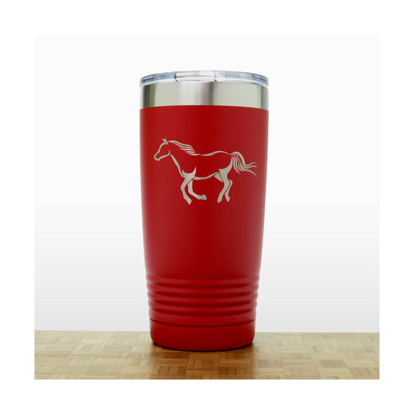 Red - Galloping Horse Engraved 20 oz Insulated Tumbler - Design 2 - Copyright Hues in Glass