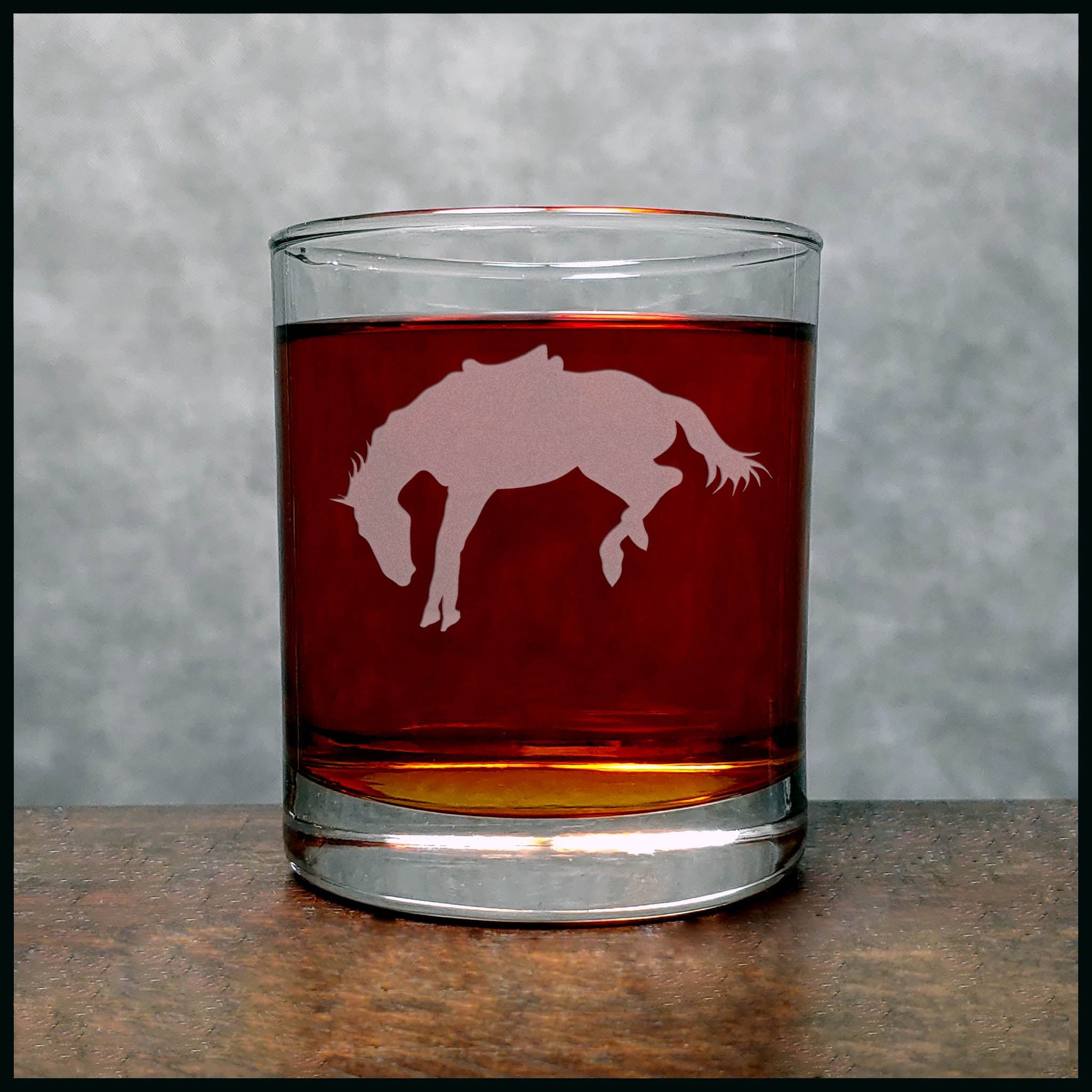 Bucking Horse Personalized Whisky Glass - Copyright Hues in Glass