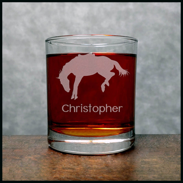 Bucking Horse Engraved 11oz Whiskey Glass - Horse Lovers Gift