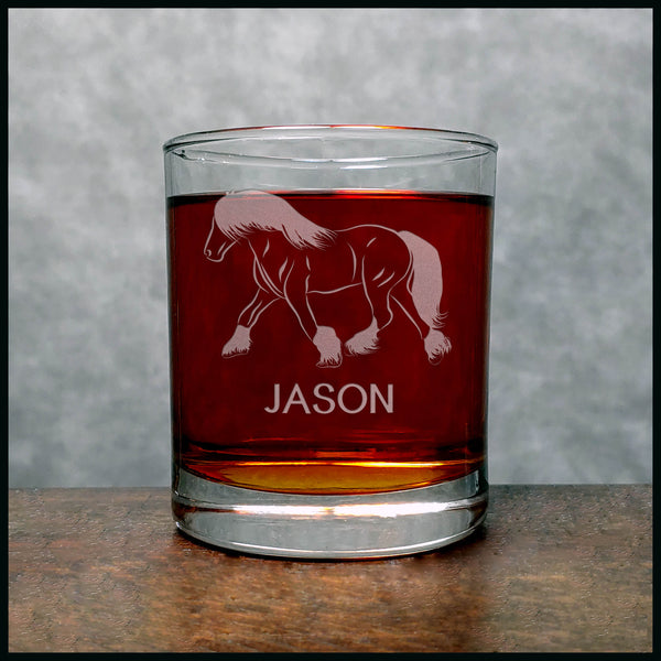 Personalized Draft Horse Whisky Glass - Copyright Hues in Glass